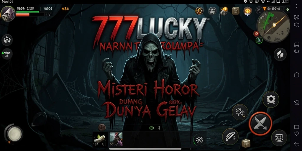 Tampilan gameplay <strong>777LUCKY</strong> yang menakutkan dengan efek suara yang mendebarkan.