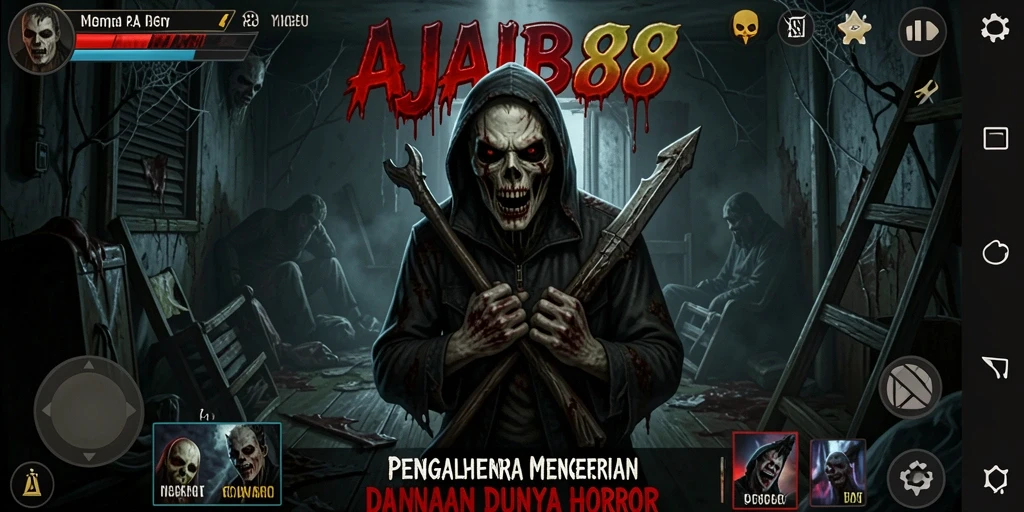 Skrinsut utama AJAIB88 yang menampilkan gameplay seram.