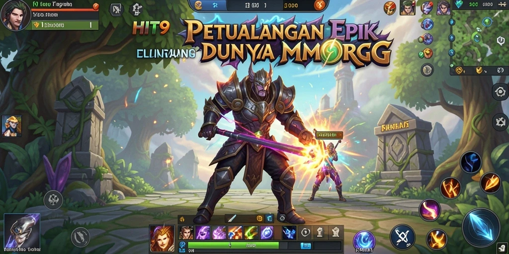 Screenshot utama HIT9 menampilkan karakter dalam aksi bertarung di dunia fantastis.
