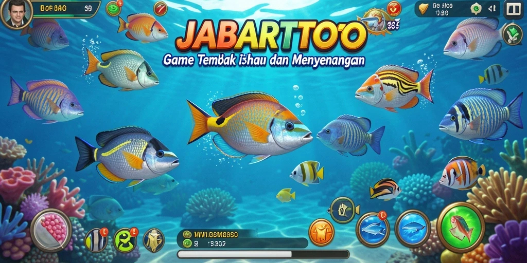 Tampilan gameplay JABARTOTO dengan berbagai ikan berwarna-warni.