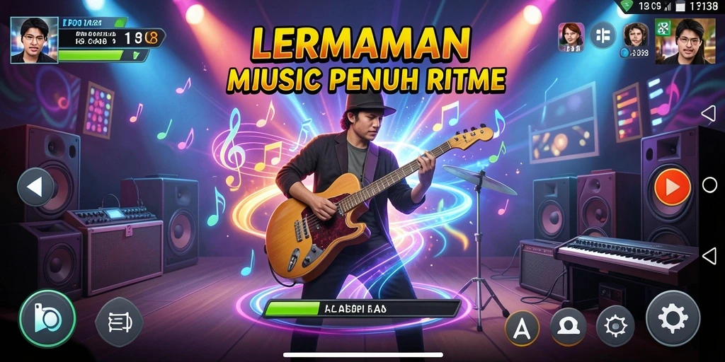 Tampilan gameplay LPO138 dengan antarmuka musik yang interaktif.