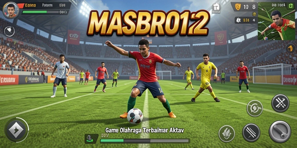 Screenshot gameplay MASBRO12 menampilkan aksi olahraga yang mendebarkan.