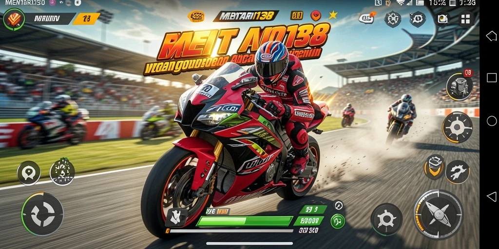 Screenshot MENTARI138 menampilkan aksi balapan motor yang mendebarkan.