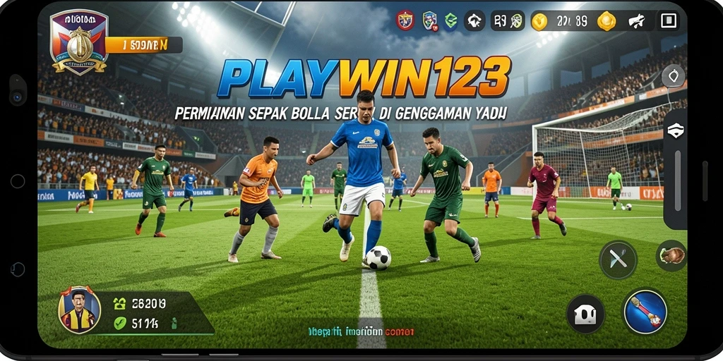Tangkapan layar gameplay <strong>PLAYWIN123</strong> menampilkan aksi sepak bola yang menegangkan.