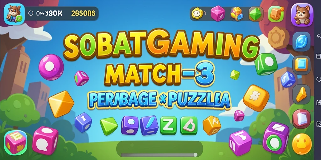 Screenshot menunjukkan gameplay seru dari SOBATGAMING dengan kombinasi Match-3.