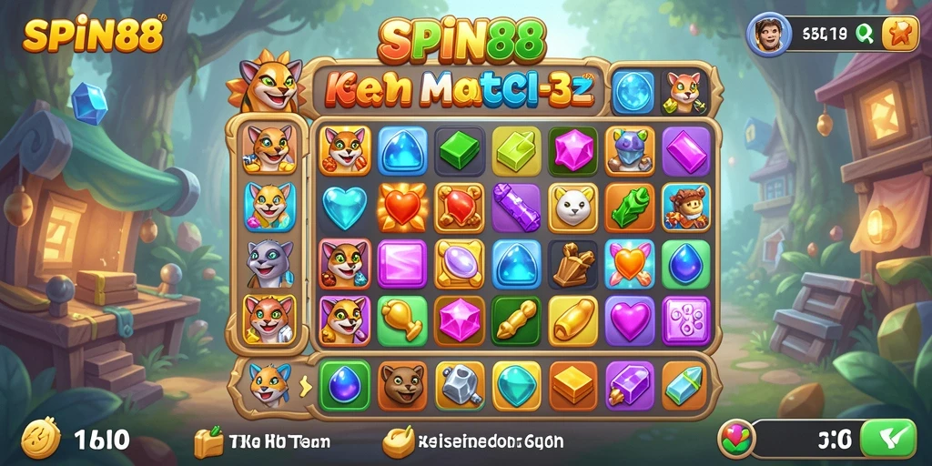 Tampilan menarik dari gameplay Match-3 SPIN88 yang penuh warna.