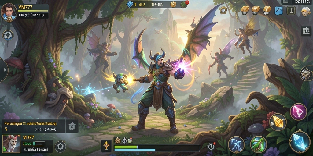 Screenshot gameplay VM777 menampilkan petualangan seru di dunia fantasi.